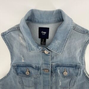 Gap Kids Girls Denim Jean Vest Light Wash Distressed Size S Vintage EUC‎